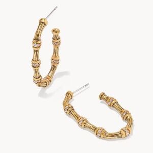 Kendra Scott Maura Vintage Gold Bamboo Hoop Earrings in White CZ